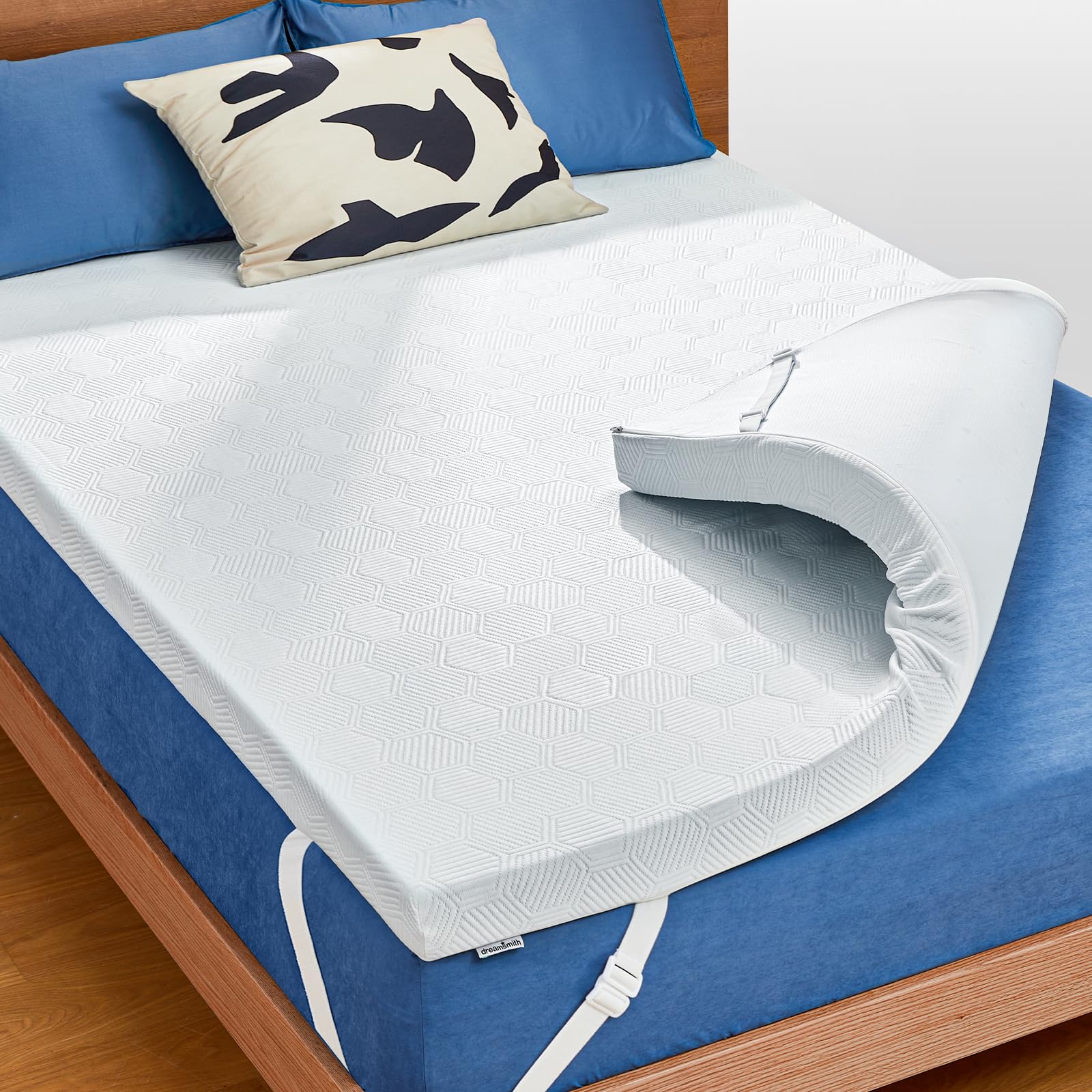 3 Inch Gel Memory Foam Mattress Topper Queen Size Dreamsmith, Breathable Pressure Relief Mattress Topper, Washable Cover With El